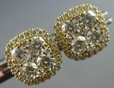 ESTATE 1.29CT DIAMOND 14KT YELLOW GOLD ROUND INVISIBLE SQUARE HALO STUD EARRINGS
