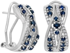1.25CT DIAMOND & AAA SAPPHIRE 14K WHITE GOLD 3D CRISS CROSS FUN CLIP ON EARRINGS