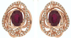 2.10CT DIAMOND & AAA RUBY 14KT ROSE GOLD 3D OVAL & ROUND LOVE KNOT STUD EARRINGS