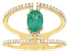 1.05CT DIAMOND & AAA EMERALD 14KT YELLOW GOLD 3D OVAL & ROUND TENSION FUN RING