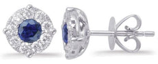 1.09CT DIAMOND & AAA SAPPHIRE 14KT WHITE GOLD 3D FLOWER FILIGREE STUD EARRINGS