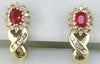 1.28CT DIAMOND & AAA RUBY 14K YELLOW GOLD OVAL ROUND & BAGUETTE HANGING EARRINGS