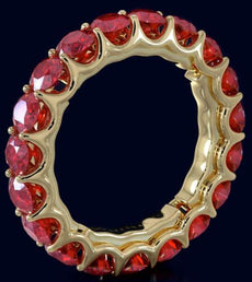 3.60CT AAA RUBY 14KT YELLOW GOLD 3D CLASSIC SHARED PRONG ETERNITY FUN LOVE RING