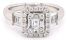 2.61CT DIAMOND 18KT WHITE GOLD 3D ROUND & BAGUETTE CLUSTER SQUARE HALO LOVE RING