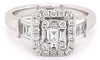 2.61CT DIAMOND 18KT WHITE GOLD 3D ROUND & BAGUETTE CLUSTER SQUARE HALO LOVE RING