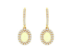 1.85CT DIAMOND & AAA OPAL 14KT YELLOW GOLD 3D OVAL DOUBLE HALO HANGING EARRINGS