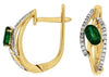 .66CT DIAMOND & AAA EMERALD 14K 2 TONE GOLD OVAL LEAF LEVERBACK HANGING EARRINGS