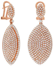 ESTATE LARGE 4.07CT DIAMOND 18K ROSE GOLD 3D MARQUISE SHAPE FUN HANGING EARRINGS