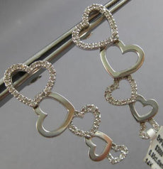 LARGE .95CT DIAMOND 14KT WHITE GOLD 3D MULTI HEART JOURNEY LOVE HANGING EARRINGS