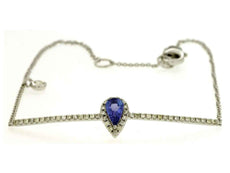.36CT DIAMOND & AAA TANZANITE 14K WHITE GOLD 3D PEAR SHAPE & ROUND HALO BRACELET