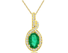 .82CT DIAMOND & AAA EMERALD 14KT YELLOW GOLD OVAL & ROUND HALO FLOATING PENDANT