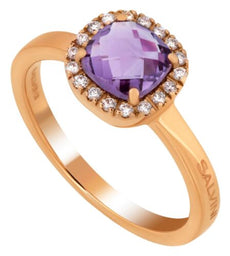 .52CT DIAMOND & AAA AMETHYST 18KT ROSE GOLD 3D CUSHION & ROUND SQUARE LOVE RING