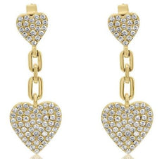 ESTATE .76CT DIAMOND 14KT YELLOW GOLD CLASSIC DOUBLE HEART PAVE HANGING EARRINGS