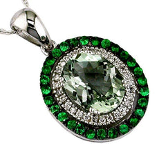 3.32CT DIAMOND & AAA GREEN GARNET & GREEN AMETHYST 14KT WHITE GOLD OVAL PENDANT