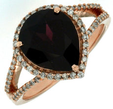 4.20CT DIAMOND & AAA RHODOLITE 14KT ROSE GOLD PEAR SHAPE & ROUND ENGAGEMENT RING