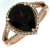 4.20CT DIAMOND & AAA RHODOLITE 14KT ROSE GOLD PEAR SHAPE & ROUND ENGAGEMENT RING