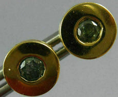 ESTATE .38CT BLUE DIAMOND 18KT YELLOW GOLD 3D CLASSIC ROUND BEZEL STUD EARRINGS