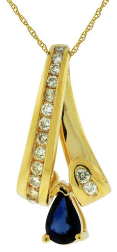 .78CT DIAMOND & AAA SAPPHIRE 14K YELLOW GOLD PEAR SHAPE & ROUND FLOATING PENDANT