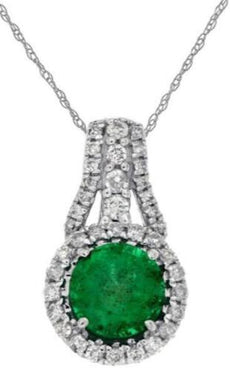.80CT DIAMOND & AAA EMERALD 14K WHITE GOLD ROUND HALO TEAR DROP FLOATING PENDANT