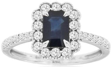 1.56CT DIAMOND & AAA SAPPHIRE 14KT WHITE GOLD EMERALD CUT FLORAL ENGAGEMENT RING