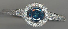 .96CT WHITE & BLUE DIAMOND 18KT WHITE GOLD 3D ROUND HALO CLASSIC ENGAGEMENT RING