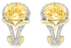 2.63CT DIAMOND & AAA CITRINE 14KT YELLOW GOLD OVAL & ROUND V SHAPE FUN EARRINGS