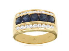 WIDE 1.91CT DIAMOND & AAA SAPPHIRE 14KT YELLOW GOLD 3D CHANNEL CLASSIC MENS RING
