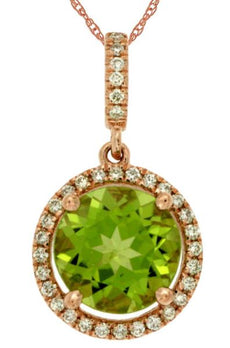 2.13CT DIAMOND & AAA PERIDOT 14KT ROSE GOLD ROUND HALO CLASSIC FLOATING PENDANT
