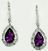 2.70CT DIAMOND & AAA AMETHYST 14KT WHITE GOLD PEAR SHAPE HALO HANGING EARRINGS