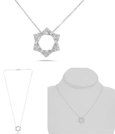 .38CT DIAMOND 14KT WHITE GOLD ROUND & BAGUETTE STAR OF DAVID LOVE KNOT NECKLACE