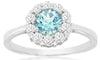 ESTATE .85CT DIAMOND & AAA AQUAMARINE 14KT WHITE GOLD 3D ROUND FLOWER LOVE RING