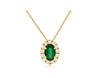 .32CT DIAMOND & AAA EMERALD 14KT YELLOW GOLD OVAL FLOWER HALO FLOATING PENDANT