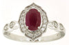 1.11CT DIAMOND & AAA RUBY 14KT WHITE GOLD OVAL & ROUND FILIGREE FLOWER LEAF RING