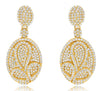 1.25CT DIAMOND 14KT YELLOW GOLD 3D ROUND MULTI LEAF DOUBLE OVAL HANGING EARRINGS