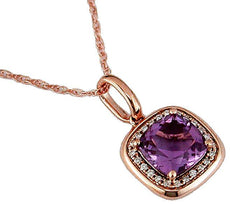 1.53CT DIAMOND & AAA AMETHYST 14KT ROSE GOLD CUSHION & ROUND SQUARE HALO PENDANT