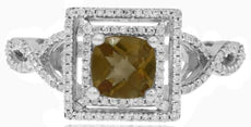 1.09CT DIAMOND & AAA SMOKY TOPAZ 14KT WHITE GOLD CUSHION & ROUND INFINITY RING