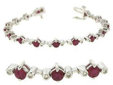 6.24CT DIAMOND & AAA RUBY 14KT WHITE GOLD 3D PAST PRESNT FUTURE TENNIS BRACELET