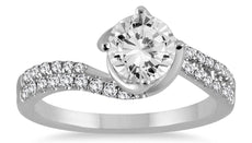 1.2CT DIAMOND 14KT WHITE GOLD SOLITAIRE DOUBLE ROW CRISS CROSS ENGAGEMENT RING