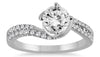1.2CT DIAMOND 14KT WHITE GOLD SOLITAIRE DOUBLE ROW CRISS CROSS ENGAGEMENT RING