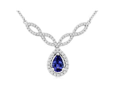 .67CT DIAMOND & AAA TANZANITE 14KT WHITE GOLD PEAR SHAPE & ROUND LOVE NECKLACE