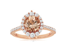 1.74CT DIAMOND & AAA MORGANITE 14K ROSE GOLD ROUND HALO GRADUATING FUN LOVE RING