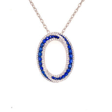 1.77CT DIAMOND & AAA SAPPHIRE 18KT WHITE GOLD 3D OPEN OVAL LOVE FLOATING PENDANT