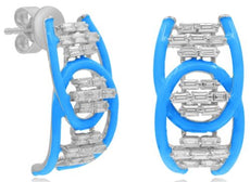 .60CT DIAMOND & BLUE ENAMEL 14K WHITE GOLD 3D CRISS CROSS LOVE KNOT FUN EARRINGS
