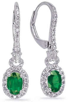 1.29CT DIAMOND & AAA EMERALD 14KT WHITE GOLD 3D HALO LEVERBACK HANGING EARRINGS