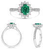 1.87CT DIAMOND & AAA EMERALD 18K WHITE GOLD OVAL & ROUND FLOWER ENGAGMENENT RING