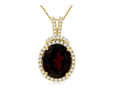 5.87CT DIAMOND & AAA GARNET 14KT YELLOW GOLD OVAL & ROUND HALO FLOATING PENDANT