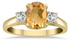 1.98CT DIAMOND & AAA CITRINE 14KT YELLOW GOLD 3D OVAL & ROUND 3 STONE LOVE RING