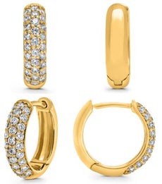 .50CT DIAMOND 14K YELLOW GOLD 3D ROUND CLASSIC 3 ROW HUGGIE FUN HANGING EARRINGS