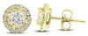 ESTATE 1.02CT DIAMOND 14K YELLOW GOLD 3D ROUND CLASSIC HALO FLOWER STUD EARRINGS