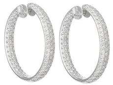 LARGE 7.0CT DIAMOND 18KT WHITE GOLD 3D 3 ROW INSIDE OUT HOOP HANGING EARRINGS